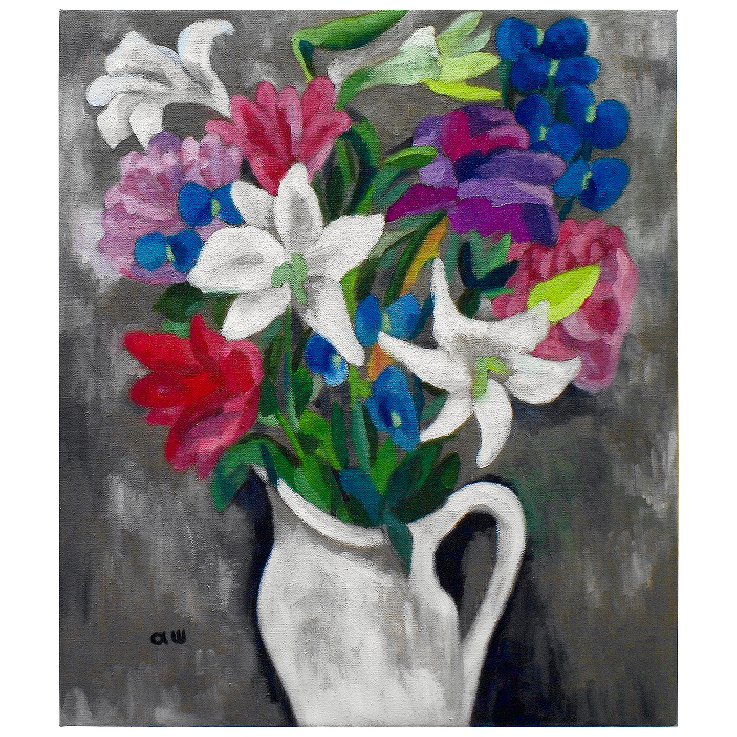 有百合花的静物画–布面油画，60x70x2.3cm，2025