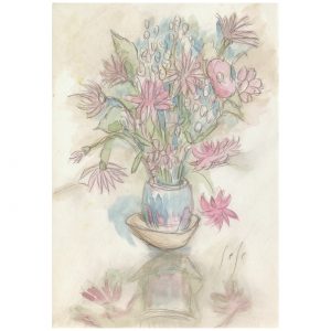 有粉色花朵的静物画_纸上水彩，14.8×20.9cm，2026