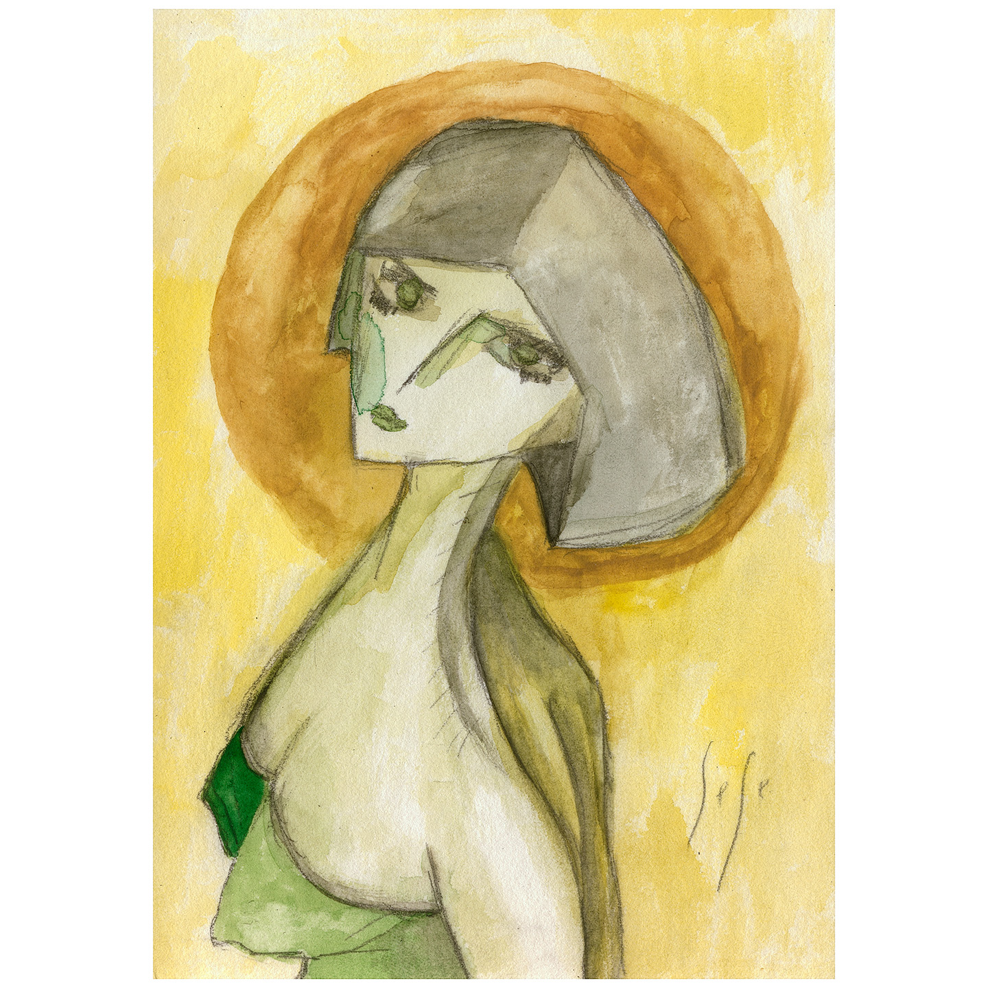 有黑色头发的女人_纸上水彩，14.8x20.9cm，2026