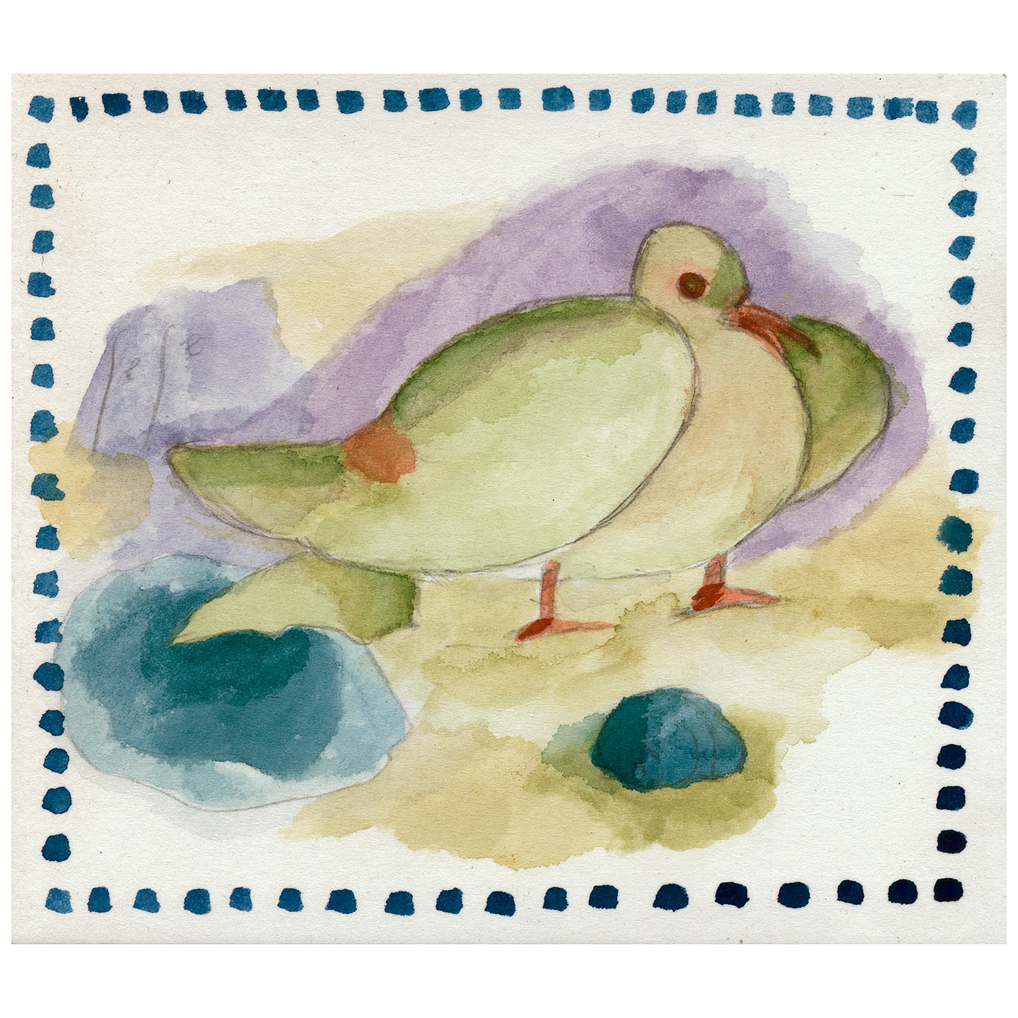 鸽子和蜗牛_纸上水彩，14.3x16.4cm，2026