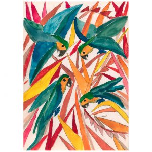 四只鹦鹉_纸上水彩，14.8×20.9cm，2026