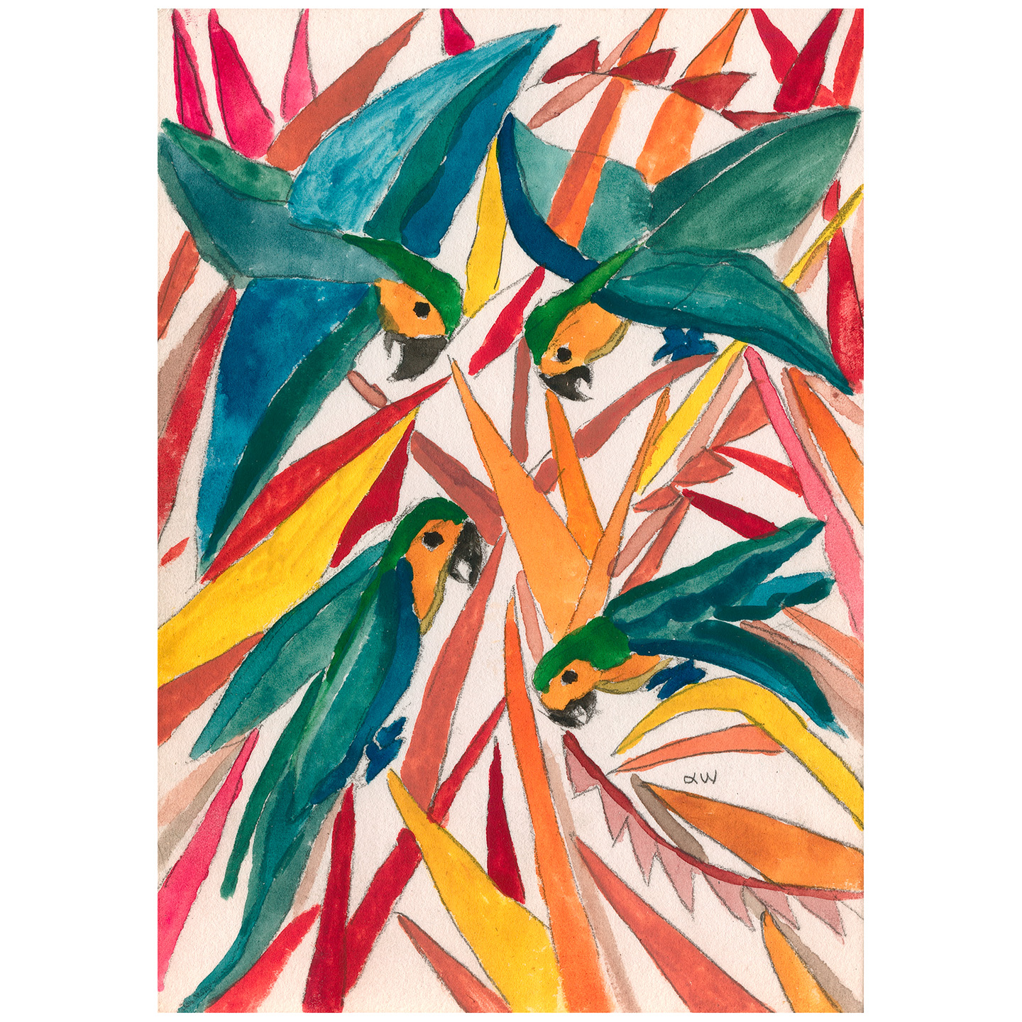 四只鹦鹉_纸上水彩，14.8×20.9cm，2026