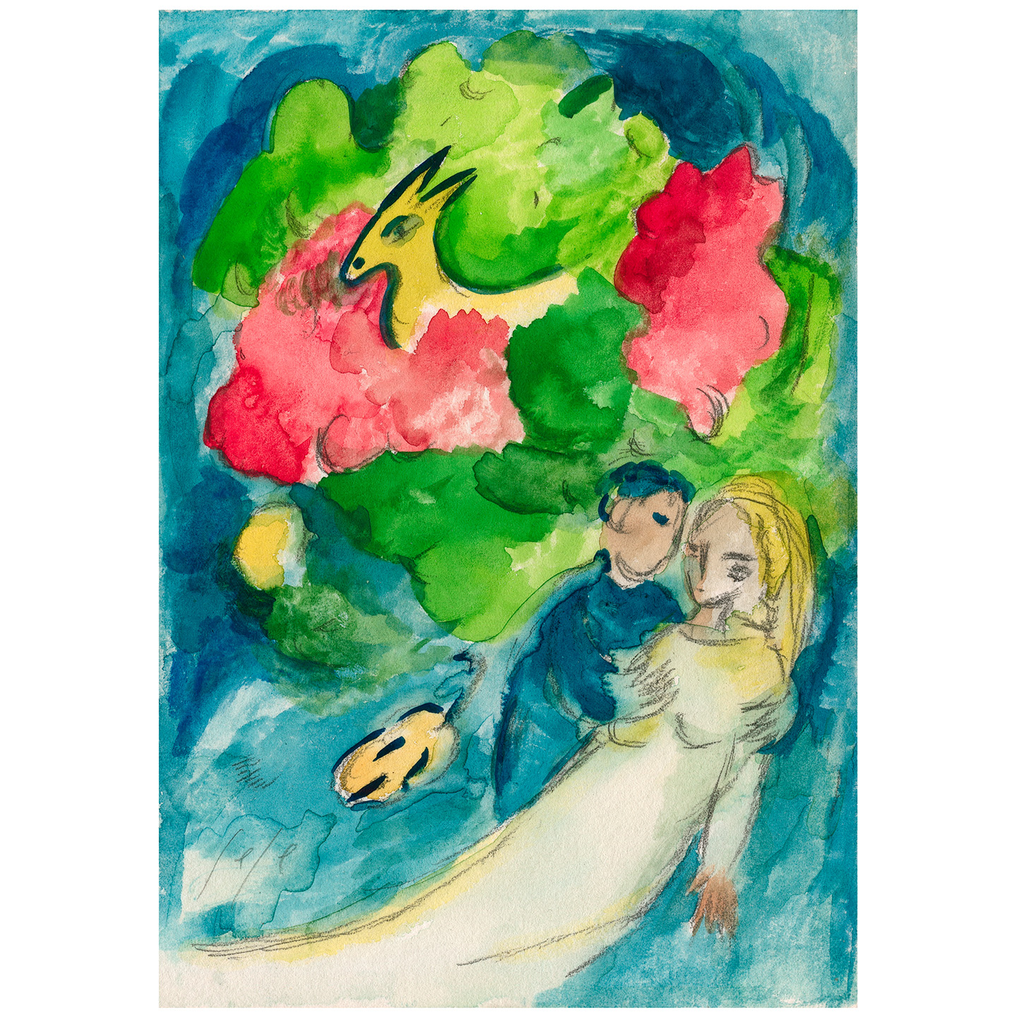 女人，羊和小提琴_纸上水彩，14.8×20.9cm，2026