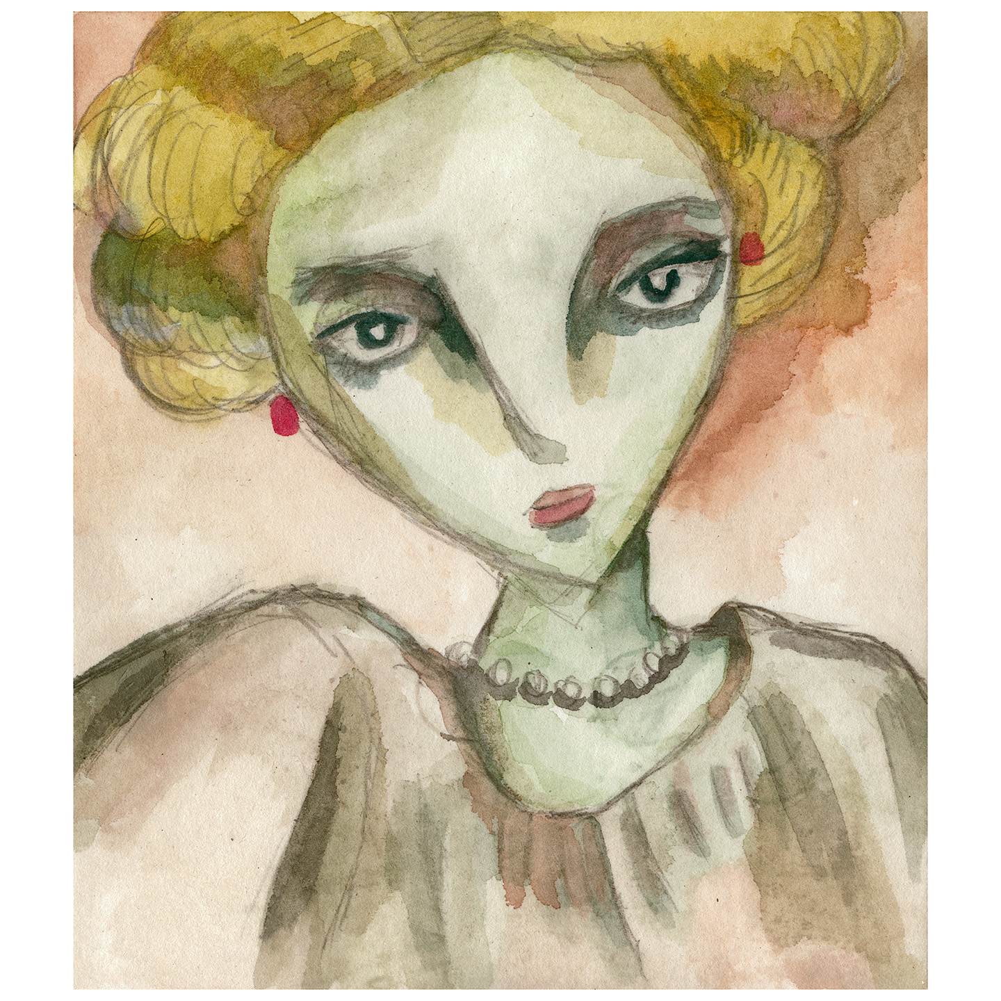 戴红色耳环的少女_纸上水彩，14.8x20.9cm，2026