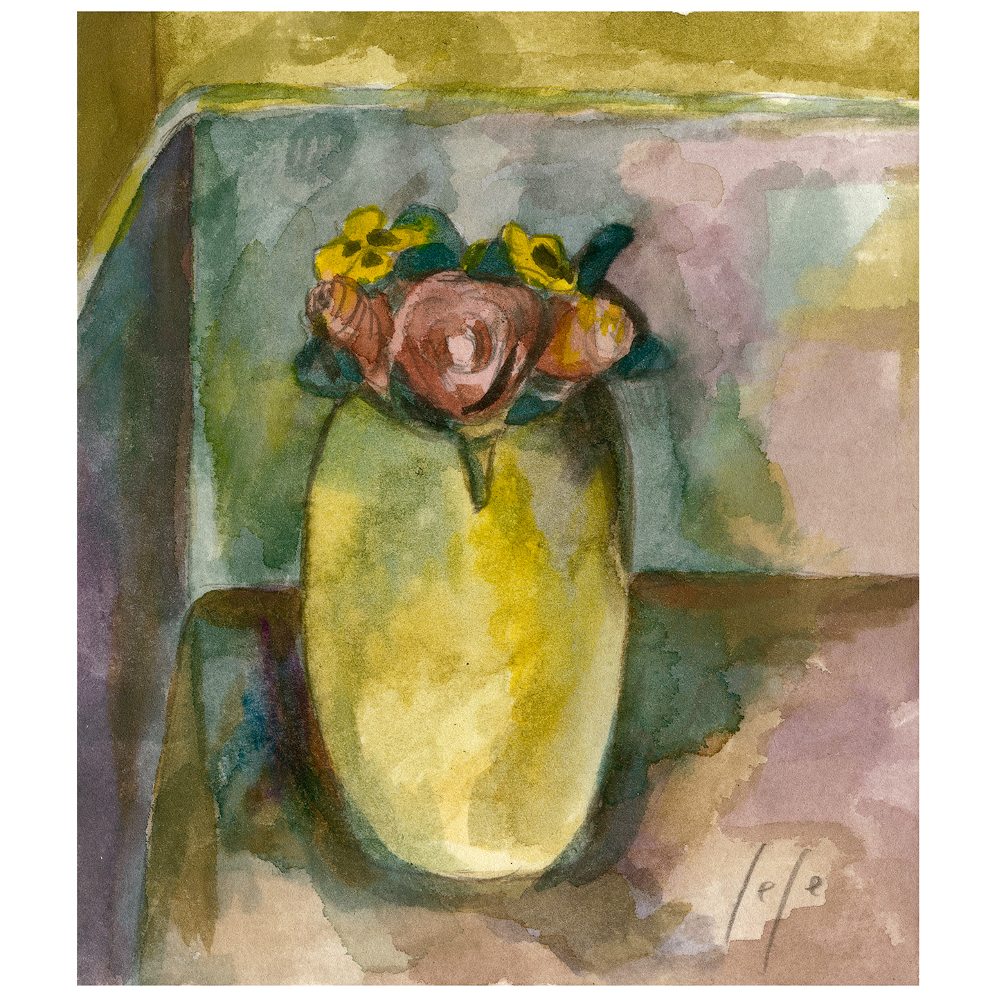 方盒里的瓶花_纸上水彩，14.8x20.9cm，2026