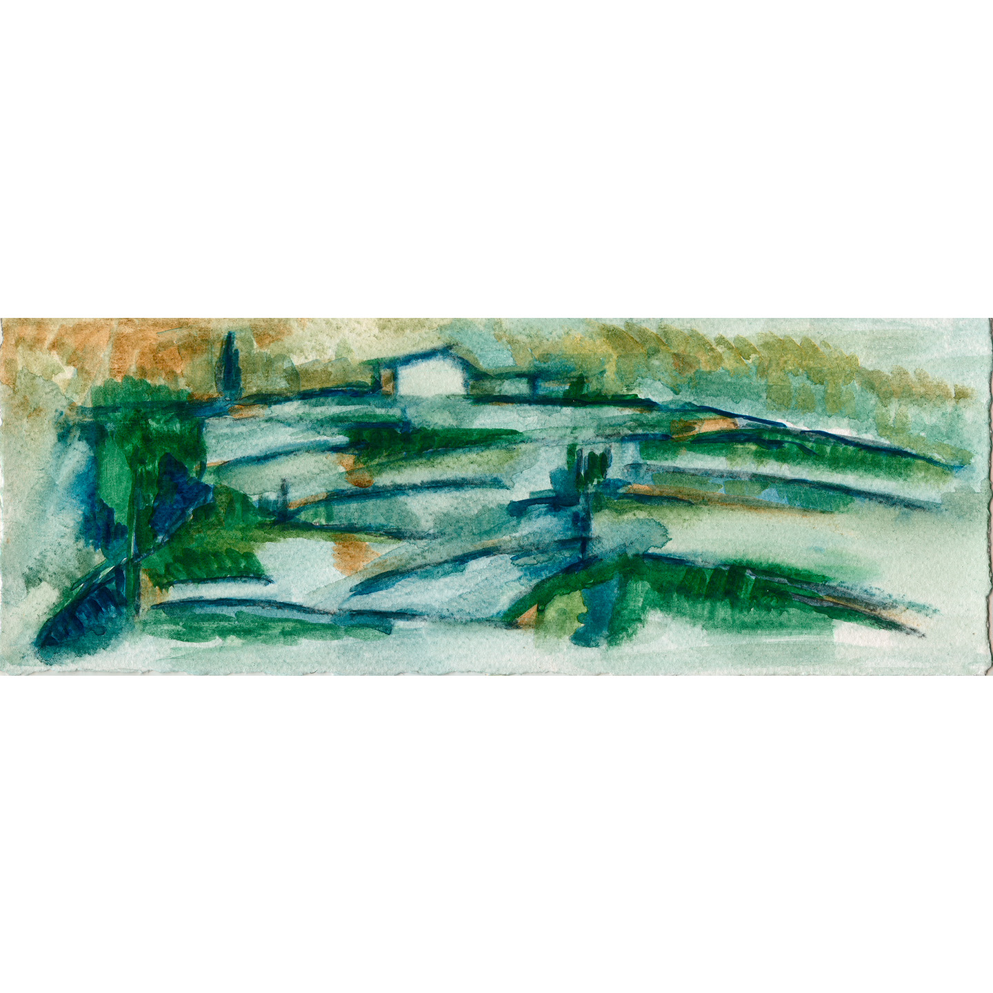 有房屋的风景画_纸上水彩，约10.5×29cm，2023