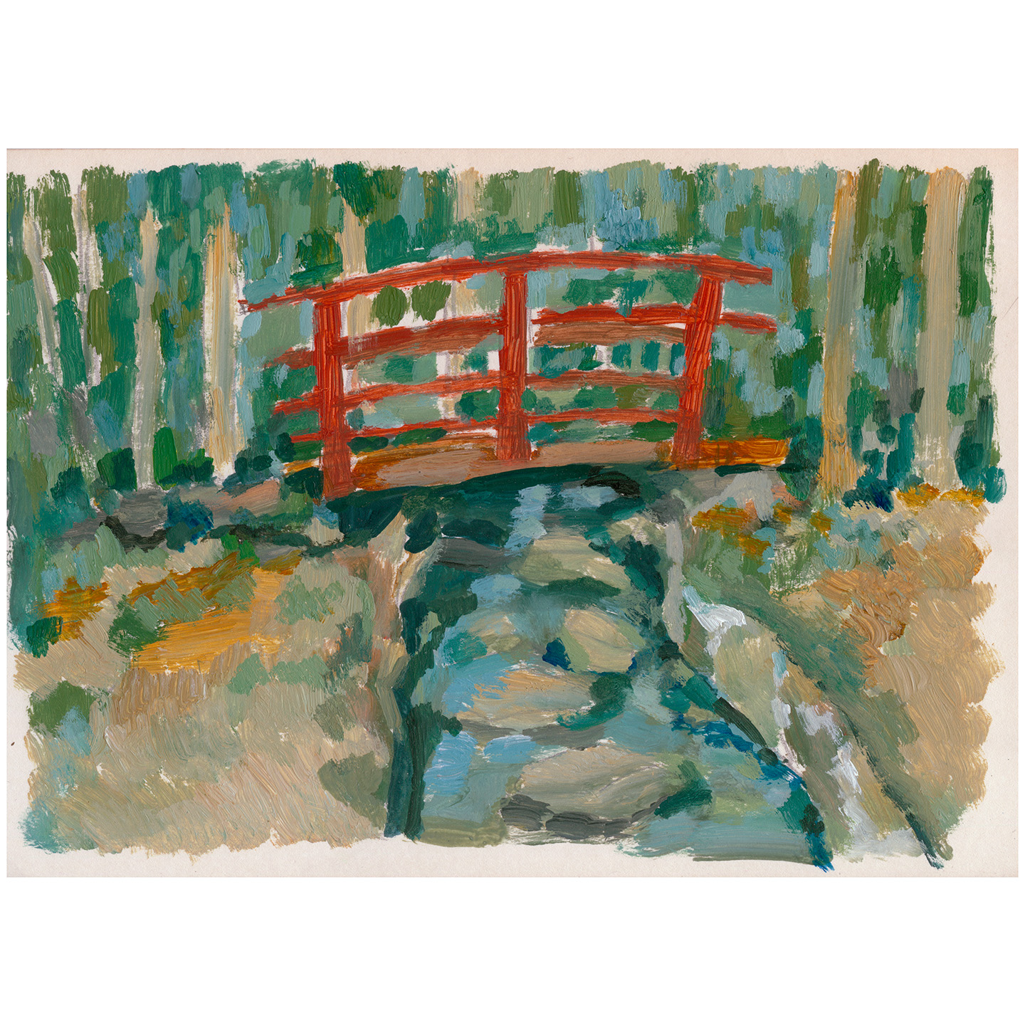 有桥的风景画_纸上丙烯，20.9×29.5cm，2023