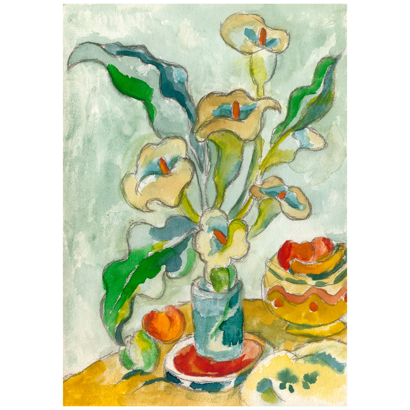 有百合花的静物画_纸上水彩，14.8x20.9cm，2026