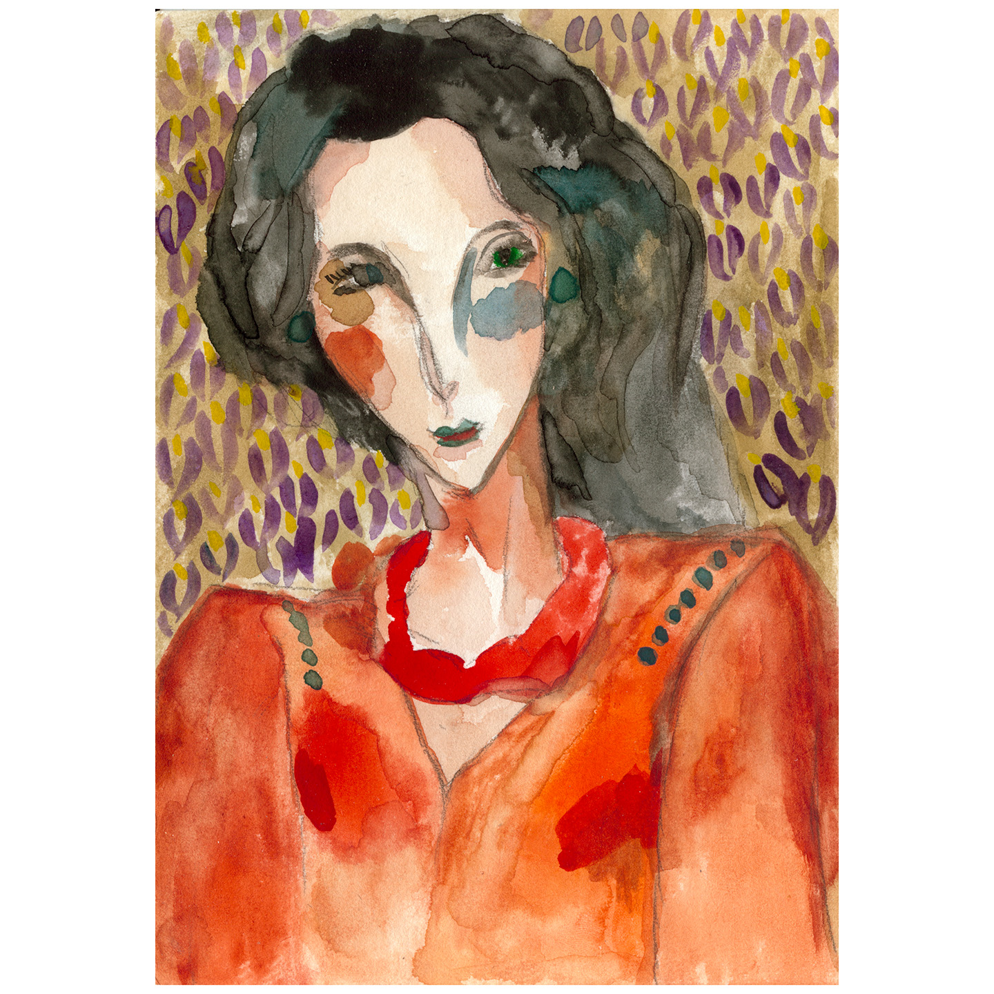 有绿色眼睛的女人_纸上水彩，14.8x20.9cm，2026