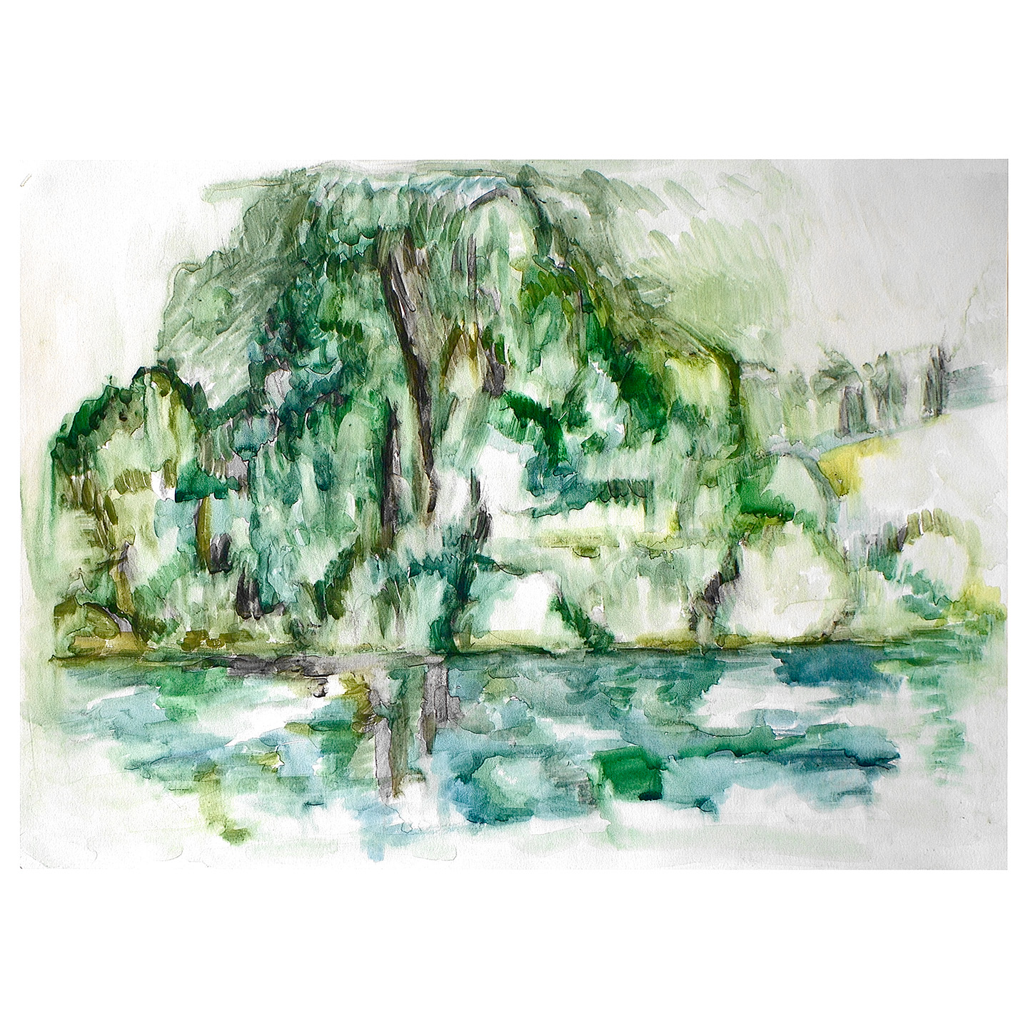 有茂密树丛的风景画_纸上水彩，41.8x29.3cm，2024
