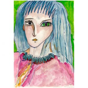 有蓝色头发的少女_纸上水彩，20.9×29.5cm，2026