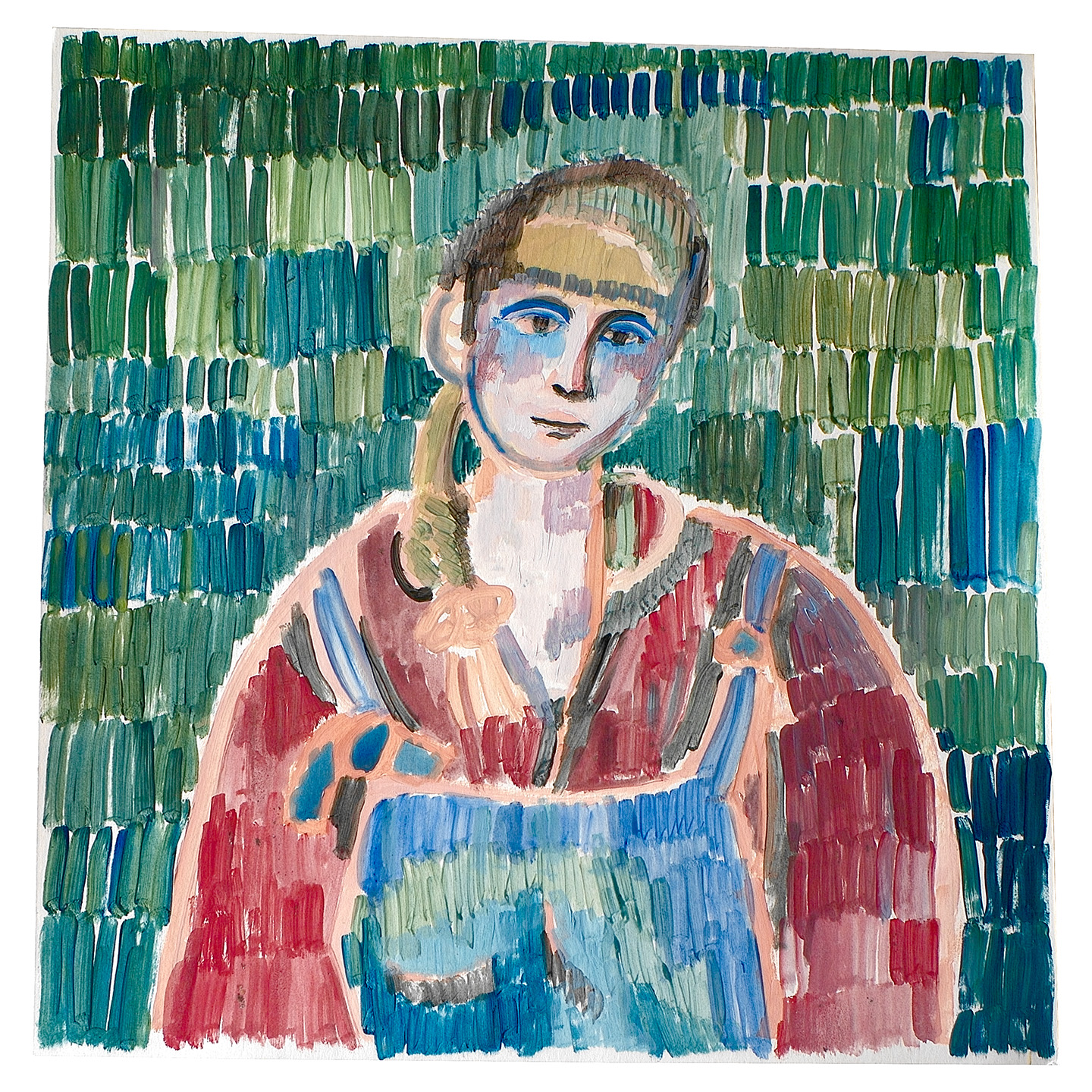 穿背带裤的女人_纸上丙烯，约42.1x42.2cm，2023
