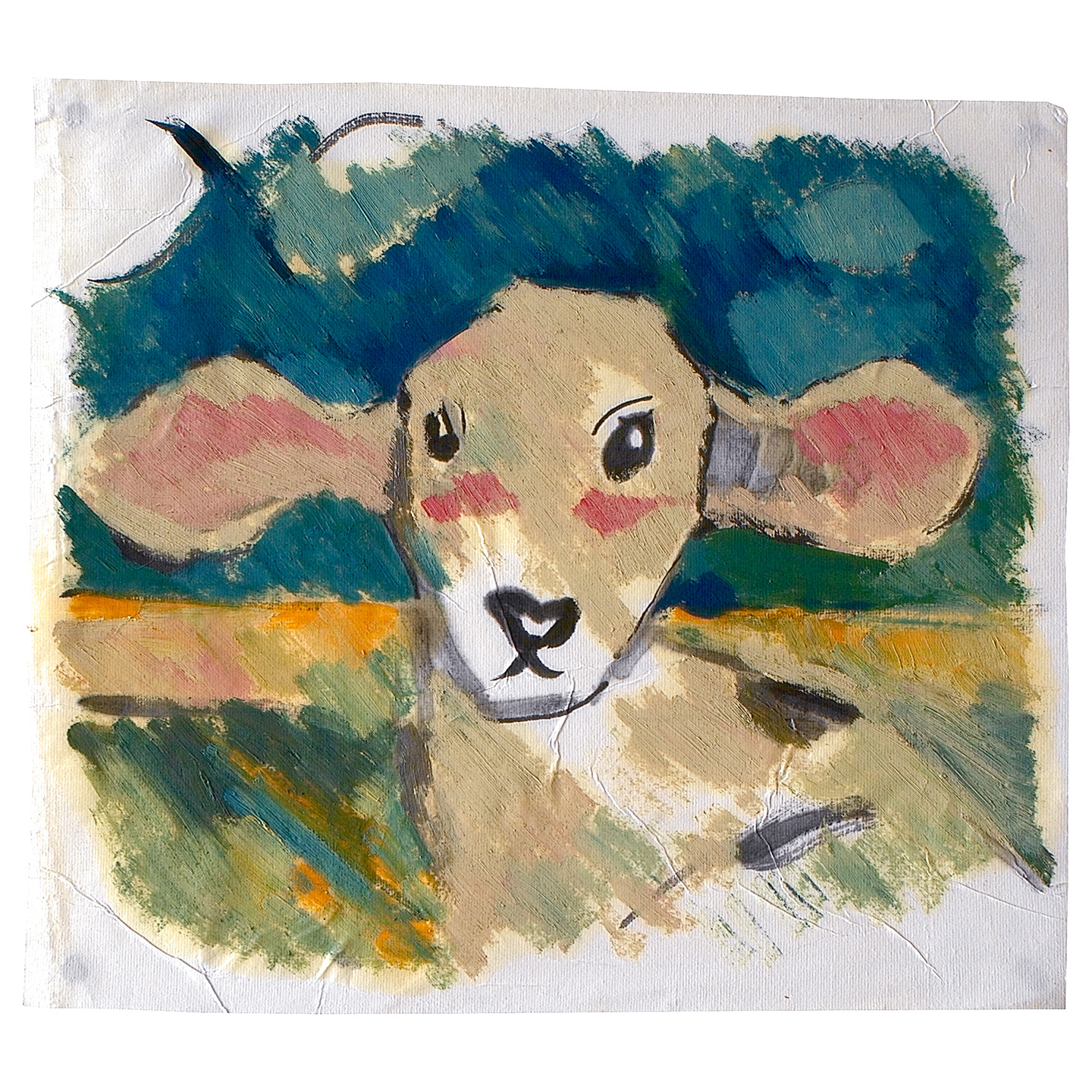 粉耳朵的小牛_纸上油画，约30x33.5cm，2022