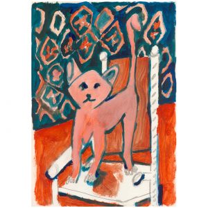 粉色的猫和椅子_纸上丙烯，20.9×29.5cm，2023
