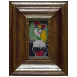 有绿色眼睛的肖像画_布面油画(含框)，22.2×29.7×4.2cm,¥150