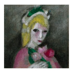 捧着鲜花的女人_布面油画，约8x8cm，2026