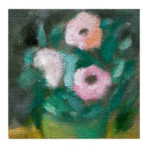 有粉色花朵的静物画_布面油画，约8x8cm，2026