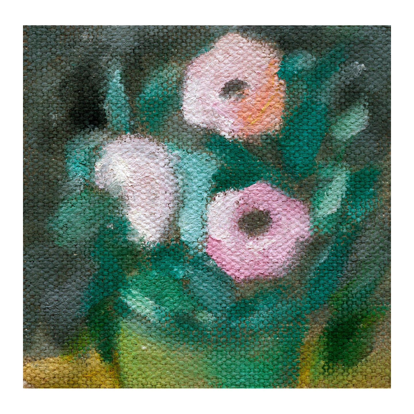 有粉色花朵的静物画_布面油画，约8x8cm，2026