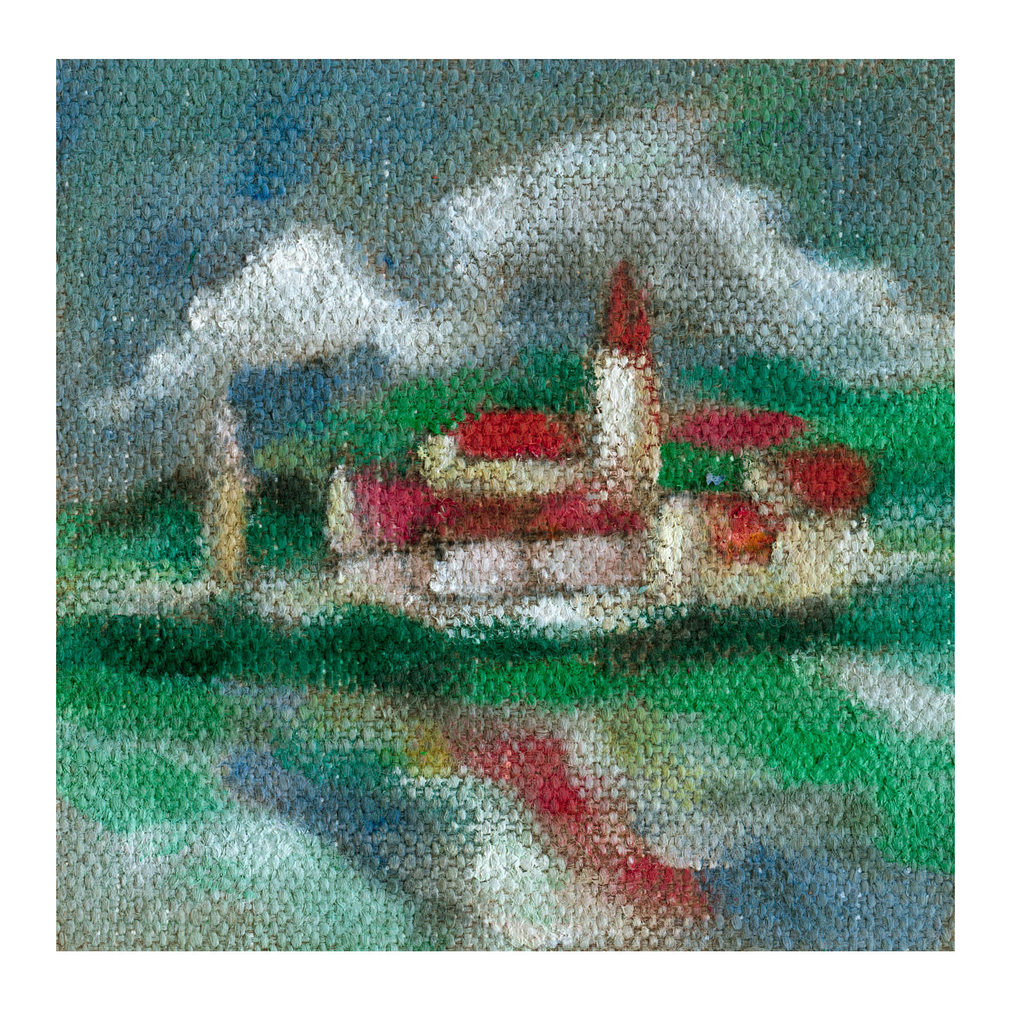 有红色屋顶的风景画_布面油画，约8x8cm，2026